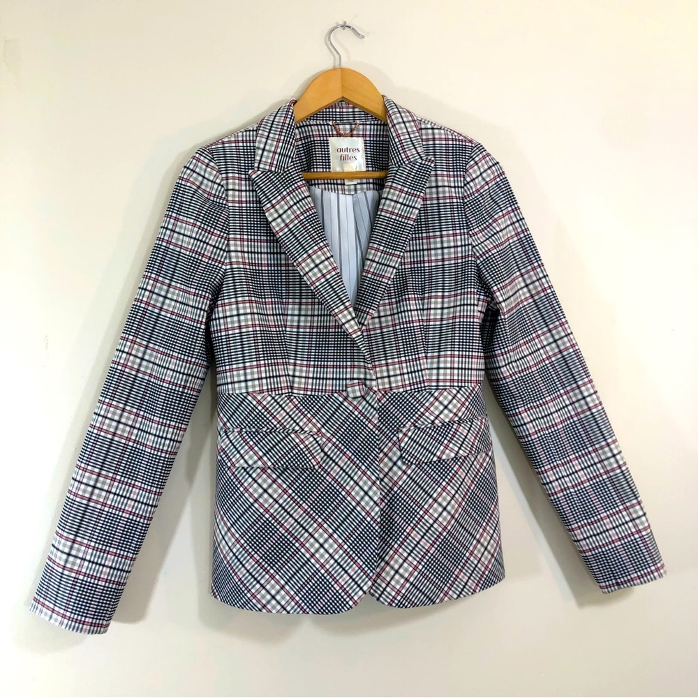 AUTRES FILLES Stretch Plaid Blazer Jacket Size Medium US M
